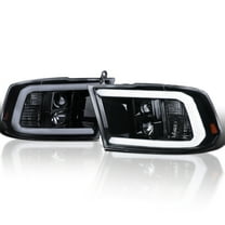 Spec-D Tuning Glossy Black Smoke LED Light Bar Projector Headlights Compatible with 2009-2018 Dodge Ram 1500 2500 3500, Left   Right Pair Headlamps Assembly