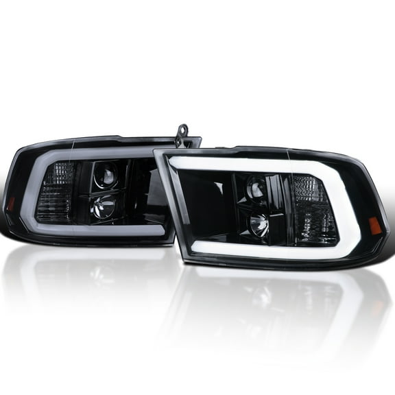 Spec-D Tuning Glossy Black Smoke LED Light Bar Projector Headlights Compatible with 2009-2018 Dodge Ram 1500 2500 3500, Left   Right Pair Headlamps Assembly