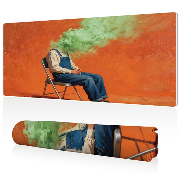 LIVEKEY XL Mouse Pad 80x40x0.3cm Surreal Green Smoke Head Design Full Desk Coverage Non Slip Durable Easy Clean Stitched Edges for Gaming and Office