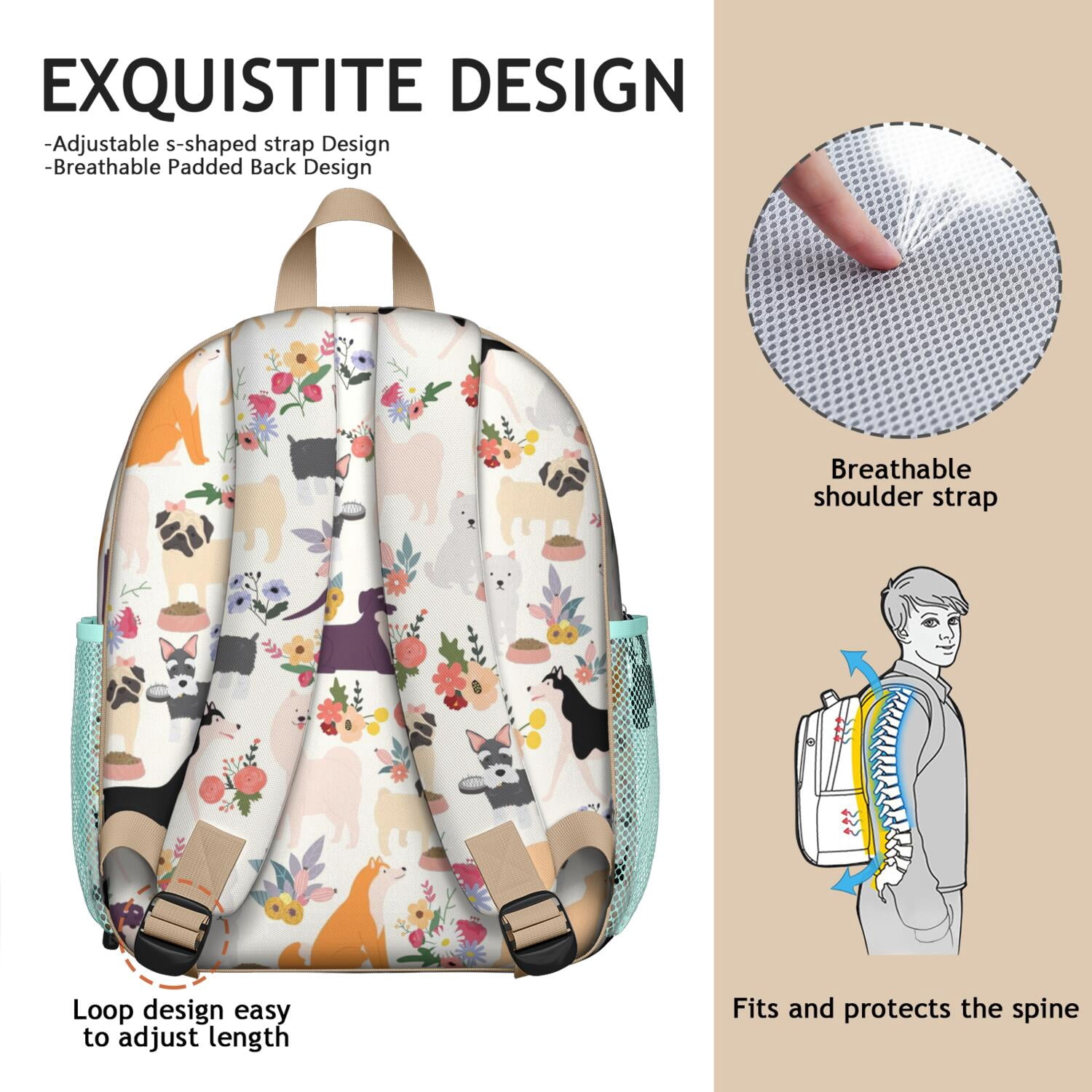 Mythical Horse Pattern Adjustable Backpack - Durable, Spine-Friendly for Students
