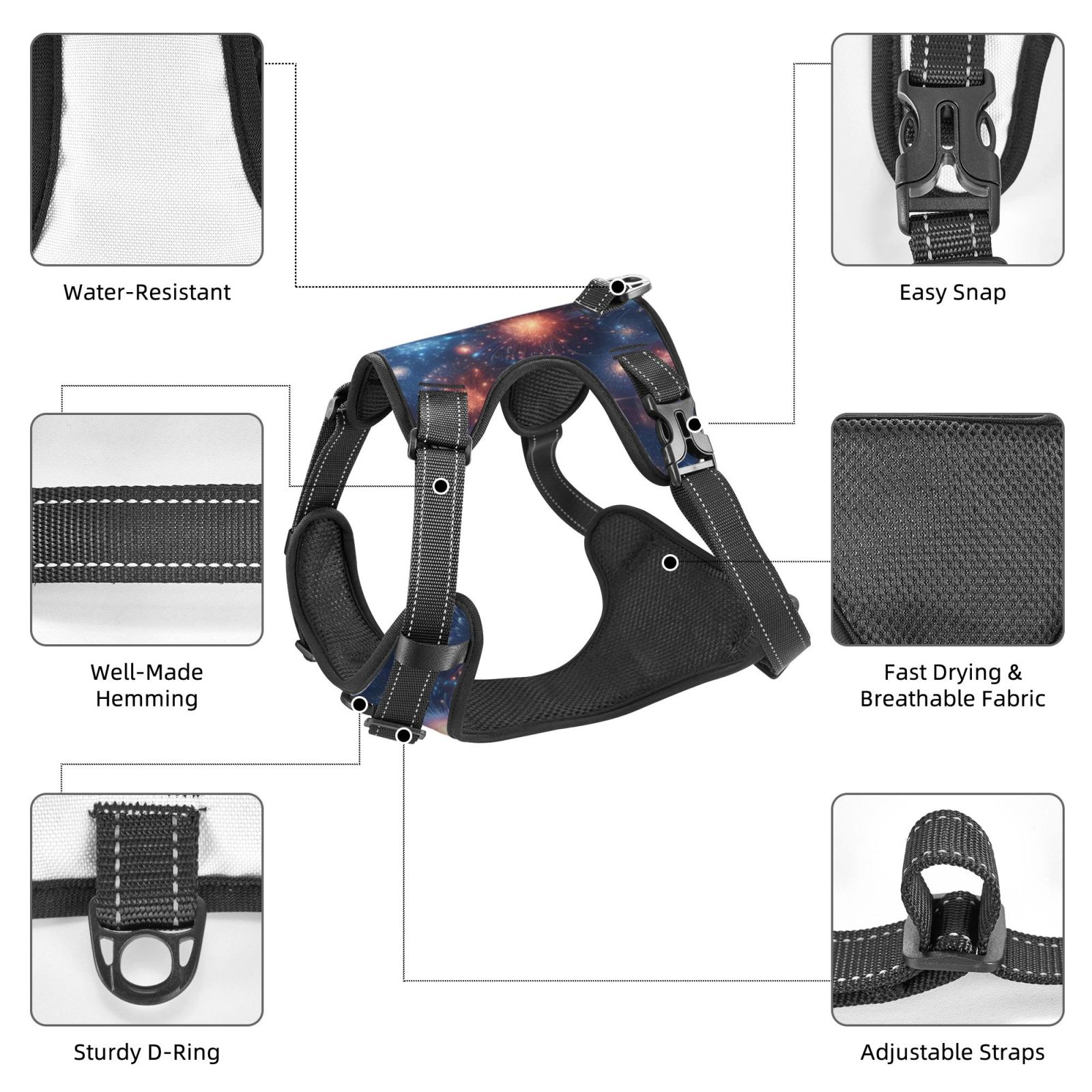 Vsdgher Fireworks1 Dog Harness, No-Pull Pet Harness, Dog Vest, Pet Vest for Small to Large Dogs-Large