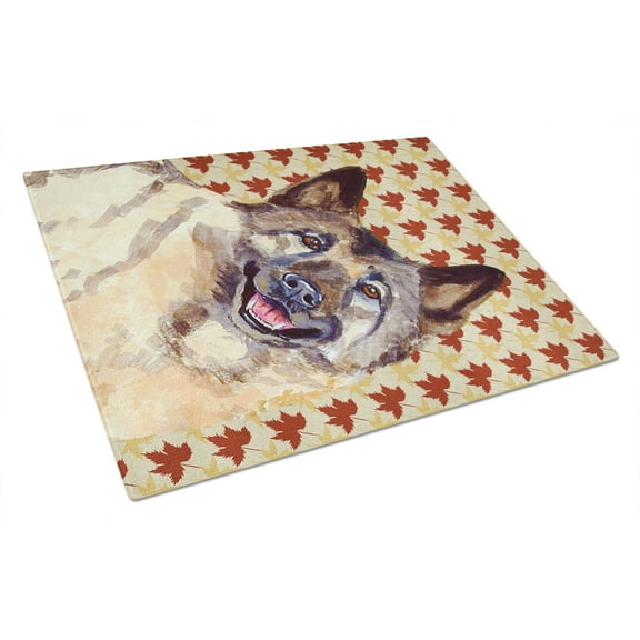 Caroline's Treasures Norwegian Elkhound Fall Leaves Portrait Glass Cutting Board Large