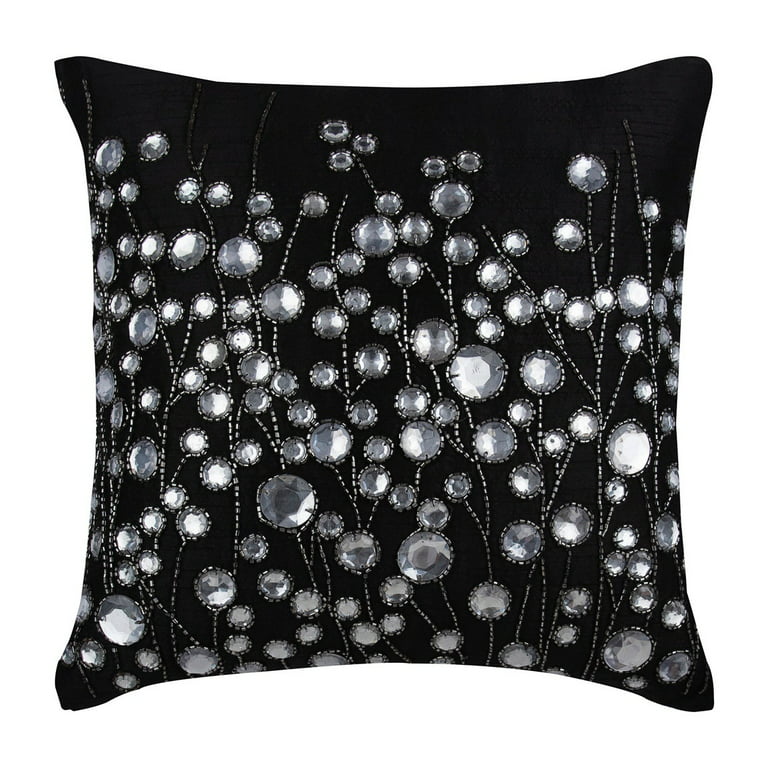The HomeCentric Pillow Cover, 18x18 inch (45x45 cm) Pillow Cover Navy Blue,  Handmade Navy Blue Throw Pillow Cover, Rhinestones and Crystals Spiral