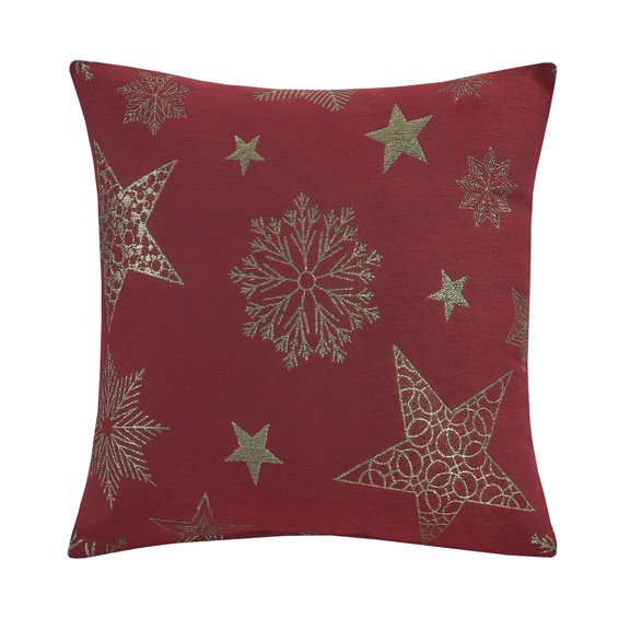 Violet Linen Seasonal Xmas Christmas Holiday Glamours Pattern, Polyester Fabric, Jacquard, Reversible, Stars-Snowflakes , 18 Inch x 18 Inch, Square, Decorative Accent Throw Pillow