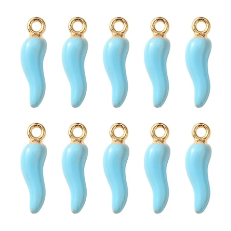 Alloy Enamel Pendants Cadmium Free Nickel Free Lead Free Light Gold Hot Horn of Plenty/Italian Horn Cornicello Charms Light Sky Blue for DIY