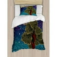 thumbnail image 3 of Nature Duvet Cover Set Queen Size, Funk Art Stylized Vibrant Starry Night Sky with Puffy Clouds and Tree Illustration Print, Decorative 3 Piece Bedding Set with 2 Pillow Shams, Multi, by Ambesonne, 3 of 3