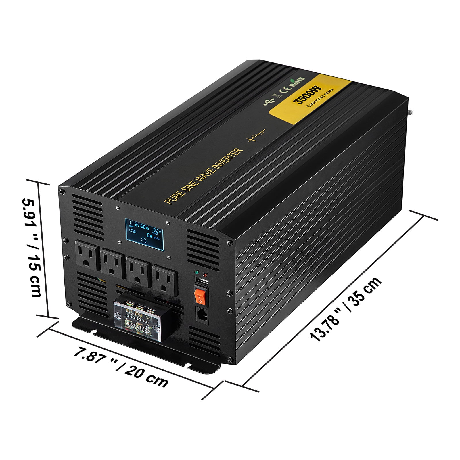 SKYSHALO Power Inverter 3500W DC12V to AC120V Inverter LCD Pure Sine Wave Inverter