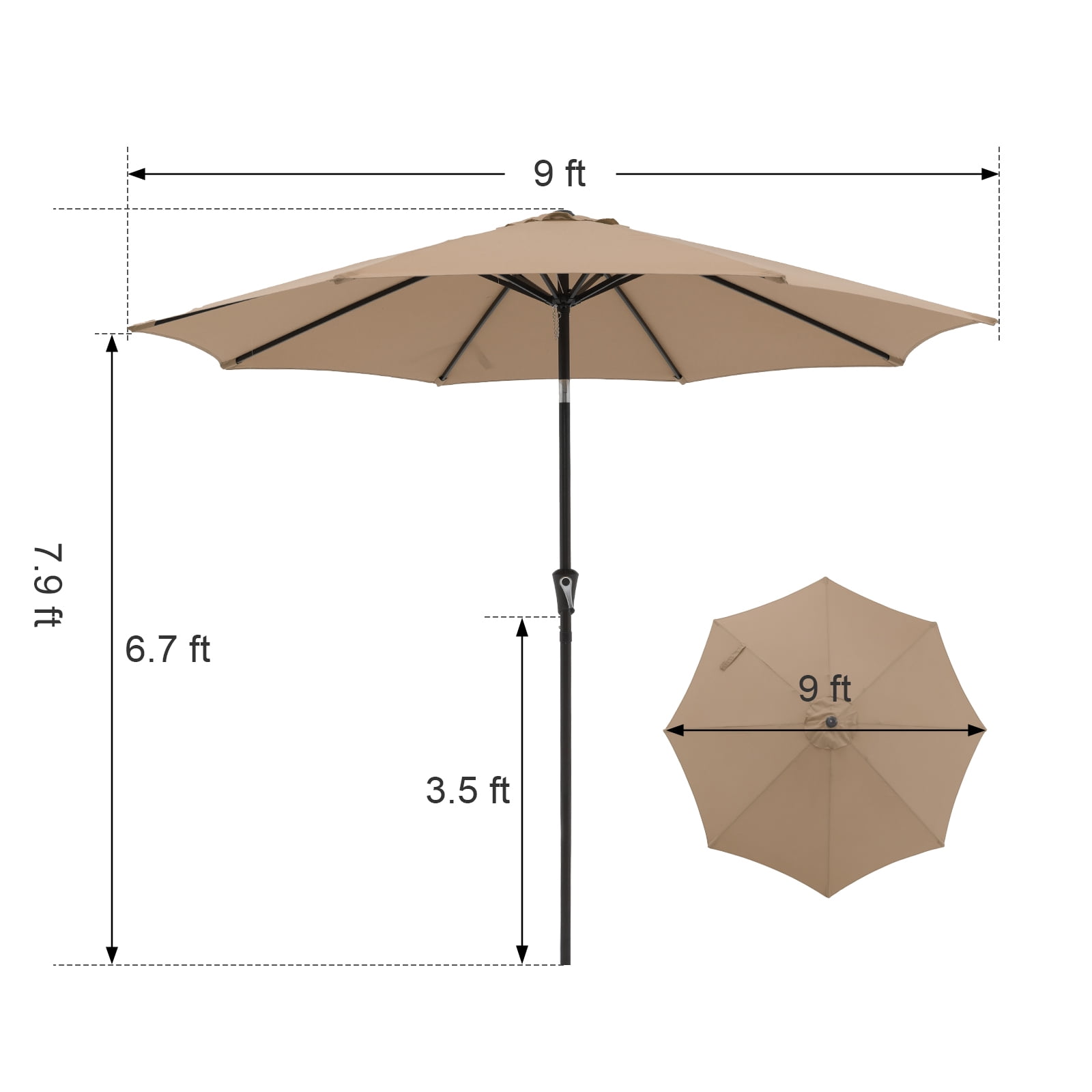 COBANA 9ft Patio Umbrella with Base Included, Outdoor Market Table Umbrella with Crank Tilt and Umbrella Stand Weights, Beige