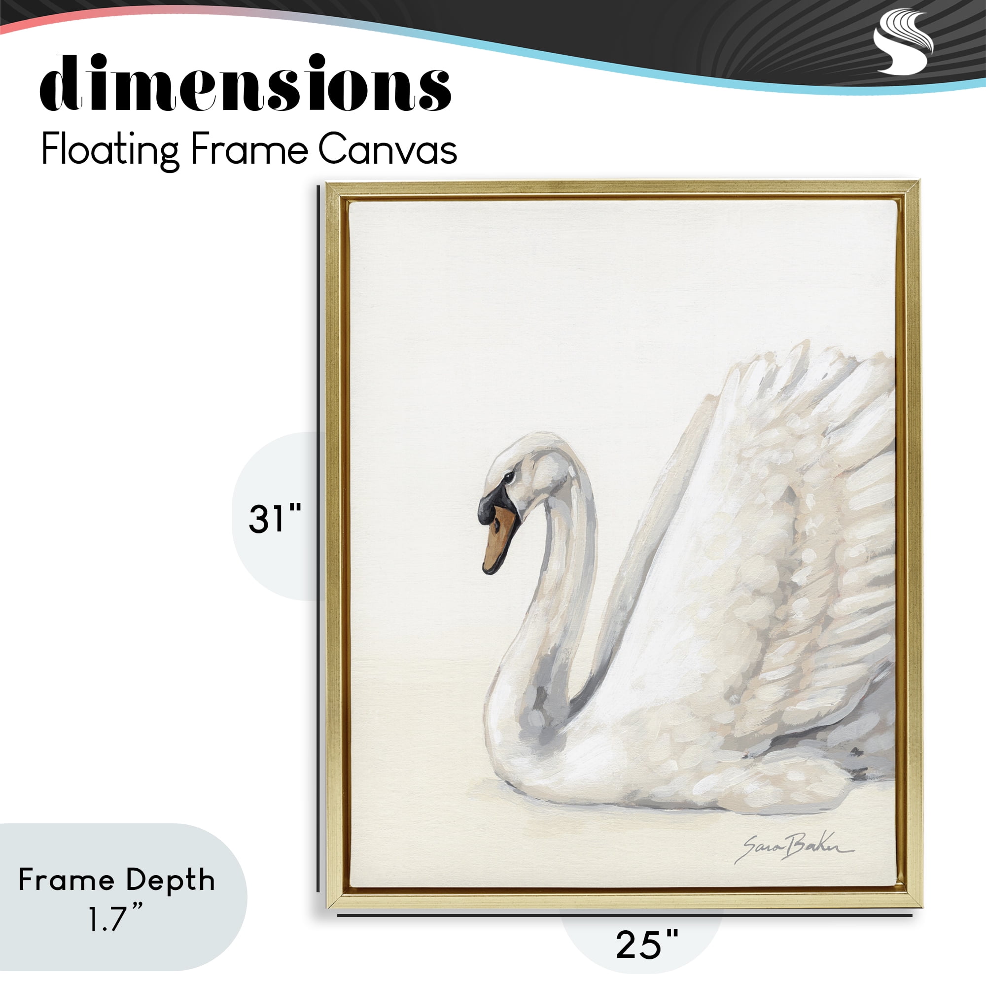 Stupell Industries White Swan in Repose Gold Framed Floater Canvas Wall Art, design by Sara Baker