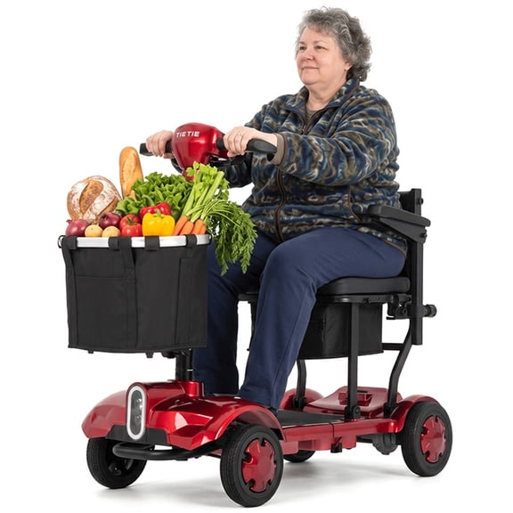 TieTie 4-Wheel Mobility Scooter for Adults & Seniors, Foldable, 270W Motor, 5 MPH, Long-Range Battery, 3 Storage Baskets & USB, LED Lights, 265 lbs Cap, Only 50.7 lbs