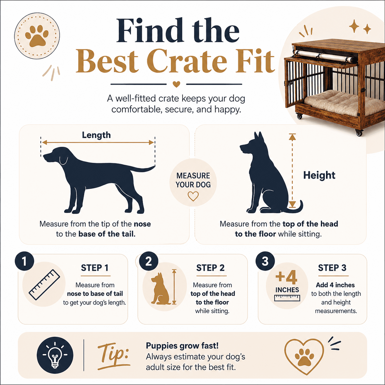 Aukfa 38.6-Inch Large Dog Crate Furniture, Indoor Dog Kennel Decorative Pet Cage End Table, Lift-Up Door, Curtain & Wheels,Brown