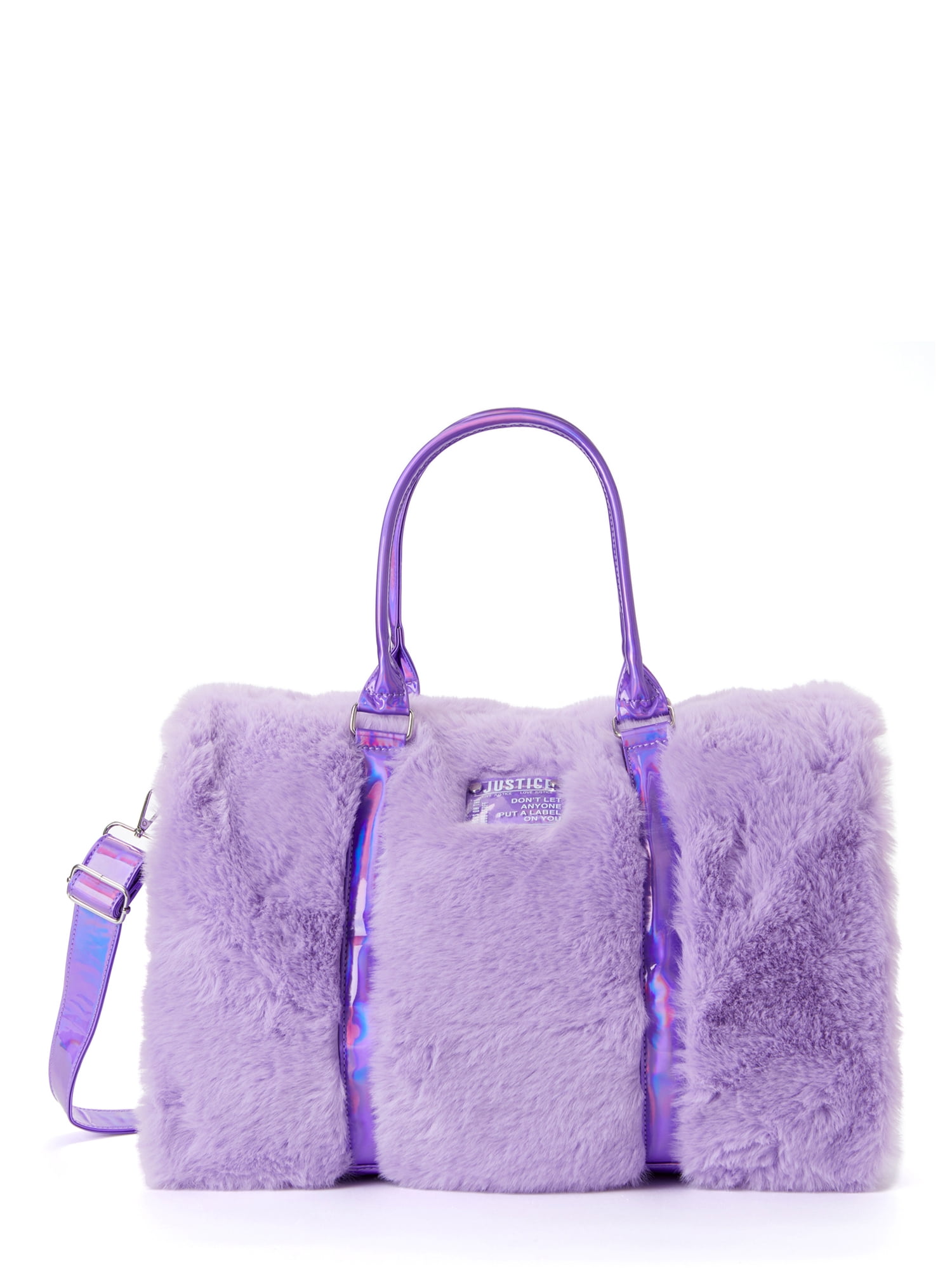 Justice Girls Weekender Duffel Handbag Purple Faux Fur