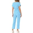 thumbnail image 3 of INSPIRE CHIC Women's 2 Piece Sets Round Neck Short Sleeve Belted Asymmetry Tops Elastic Waist Trousers Set, 3 of 6