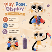 Goob Deluxe Plush, 14 Inch Character Plush Doll with Posable Arms Legs, Magnetic Hands & Glitter Glue Accessory, Soft Collectible Plushie for Desk Shelf Room Decor Gift