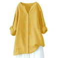 thumbnail image 4 of Dazajoo Plus Size 3/4 Sleeve Women Button Up Cotton Linen Tops Summer Basic Solid Color V Neck Tunics for Women 2024 Dressy Casual Oversized Loose Blouses,Yellow,XXXXXL, 4 of 4