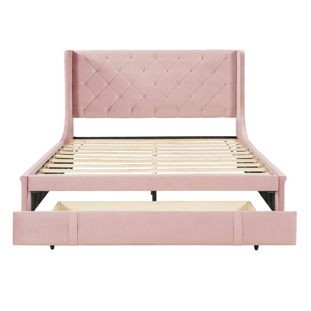 Queen Bed Frame with Storage, Velvet Upholstered Platform Bed with ...