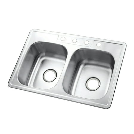 Gourmetier GKTD33227 Studio 33 Stainless Steel Self-Rimming Double Bowl Drop-In Kitchen Sink Brushed