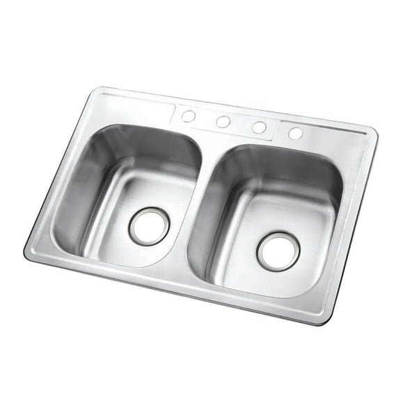 Gourmetier GKTD33227 Studio 33" Stainless Steel Self-Rimming Double Bowl Drop-In Kitchen Sink, Brushed