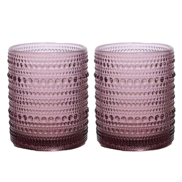 Juego de 2 vasos para beber de cristal vintage, vasos de vidrio con forma de tachuela de 12 oz, vaso de agua transparente con relieve, para cerveza, cócteles y whisky