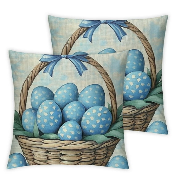 Happy Easter Blue Bunny Cross Christian Decorative Throw Pillow Covers, Religious He is Risen Rabbit Porch Outdoor Home Decor, Spring Easter Egg Lily Flower Couch Cushion Case