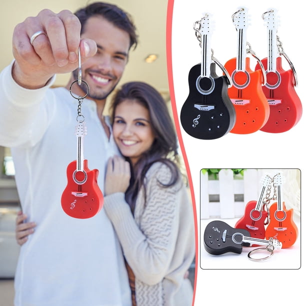Divertido Llavero de Guitarra con Luz Led y Sonido, Diseño Novedoso, Fácil de Identificar, Ideal para Mochilas Escolares, Carteras, Llaves, Bolsas de Gimnasio, Regalo Divertido, Tamaño Pequeño, Inclu