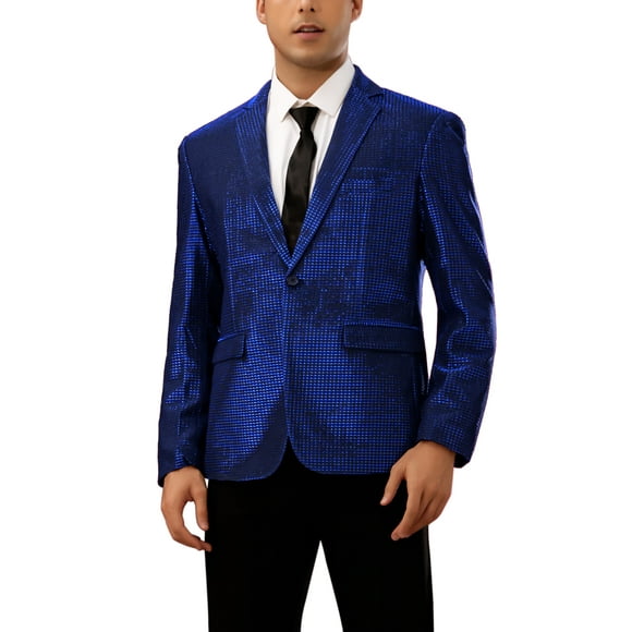 CHAQUETAS DEPORTIVAS BRILLANTES INSPIRADORAS PARA HOMBRES, BLAZERS DE UN SOLO BOTÓN Y DE UN SOLO PECHO PARA FIESTAS DE BODA, TAMAÑO 2XL, AZUL MARINO