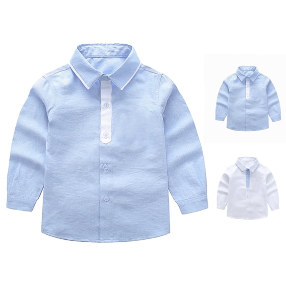 Fozruso Boys Long Sleeve Dress Shirts Classic Collared Top School Uniform Shirts for Toddlers and Kids