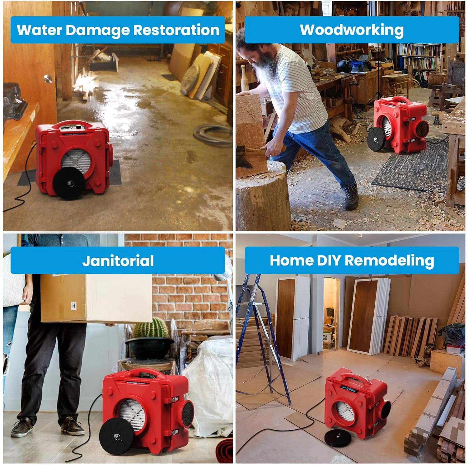 CADPXS Shield-550 Negative Machine Airbourne Cleaner HEPA Scrubber Water Damage Restoration Equipment Air Purifier, Air Scrubbers Red