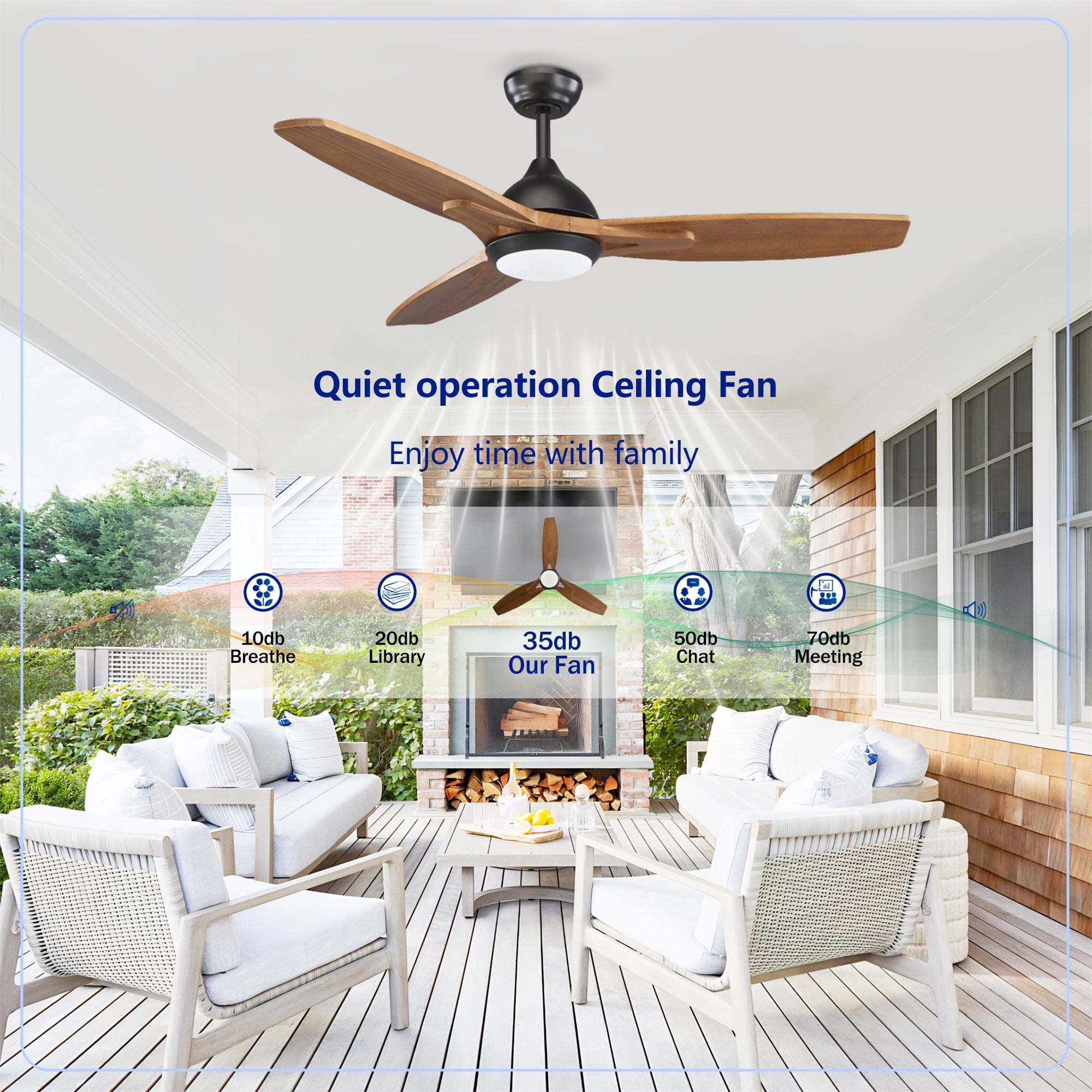 Leumius 52" Ceiling Fan with Lights Quiet DC Motor Ceiling Fans 6 Speed Levels,Reversible Ceiling Fan for Patio Living Room Bedroom Black