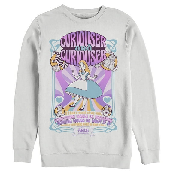 Men's Alice in Wonderland Curiouser and Curiouser Sweatshirt White 2X Large