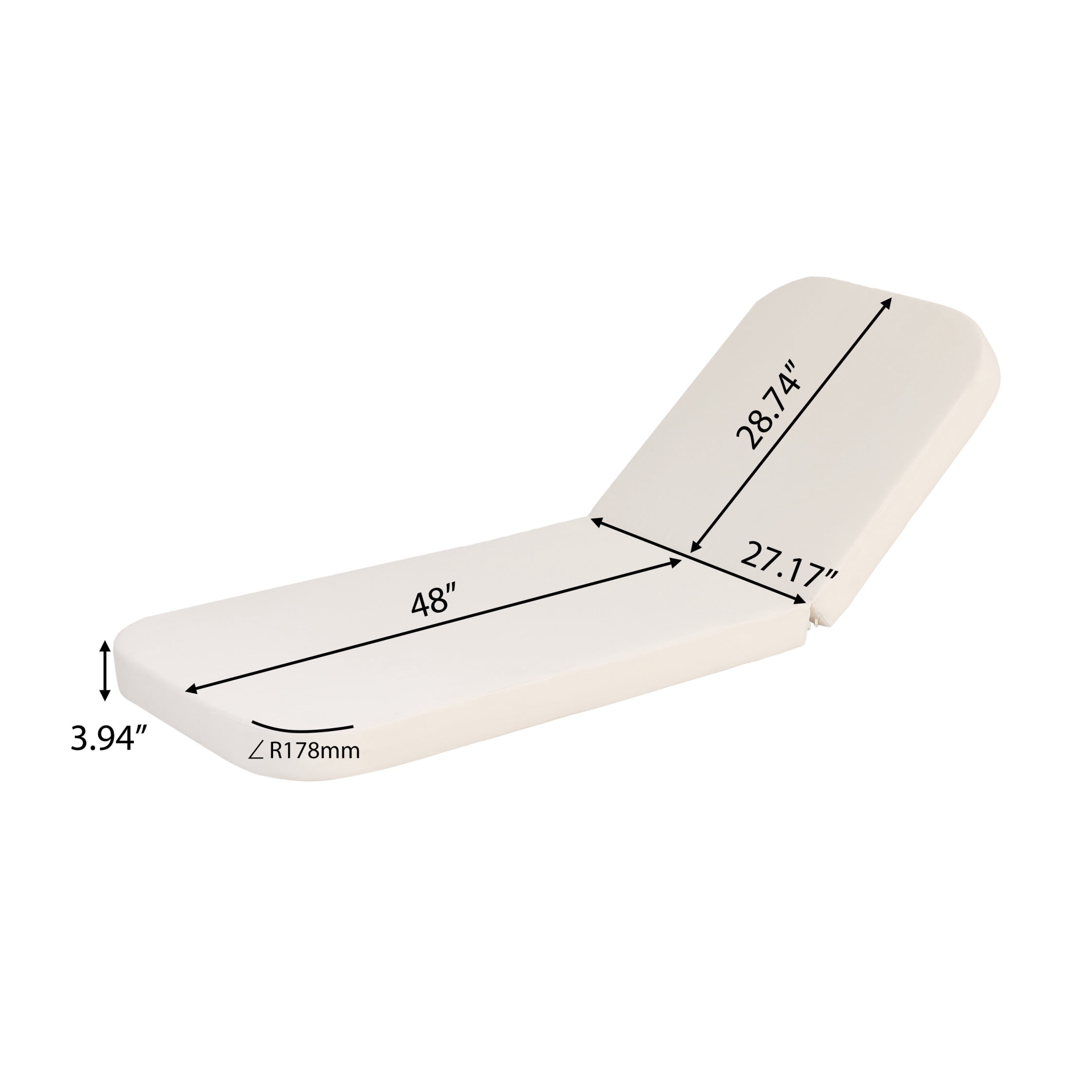 Christopher Knight Home 2-Fold Outdoor Chaise Lounge Cushion, 3.94-Inch Thick Foam, Cream