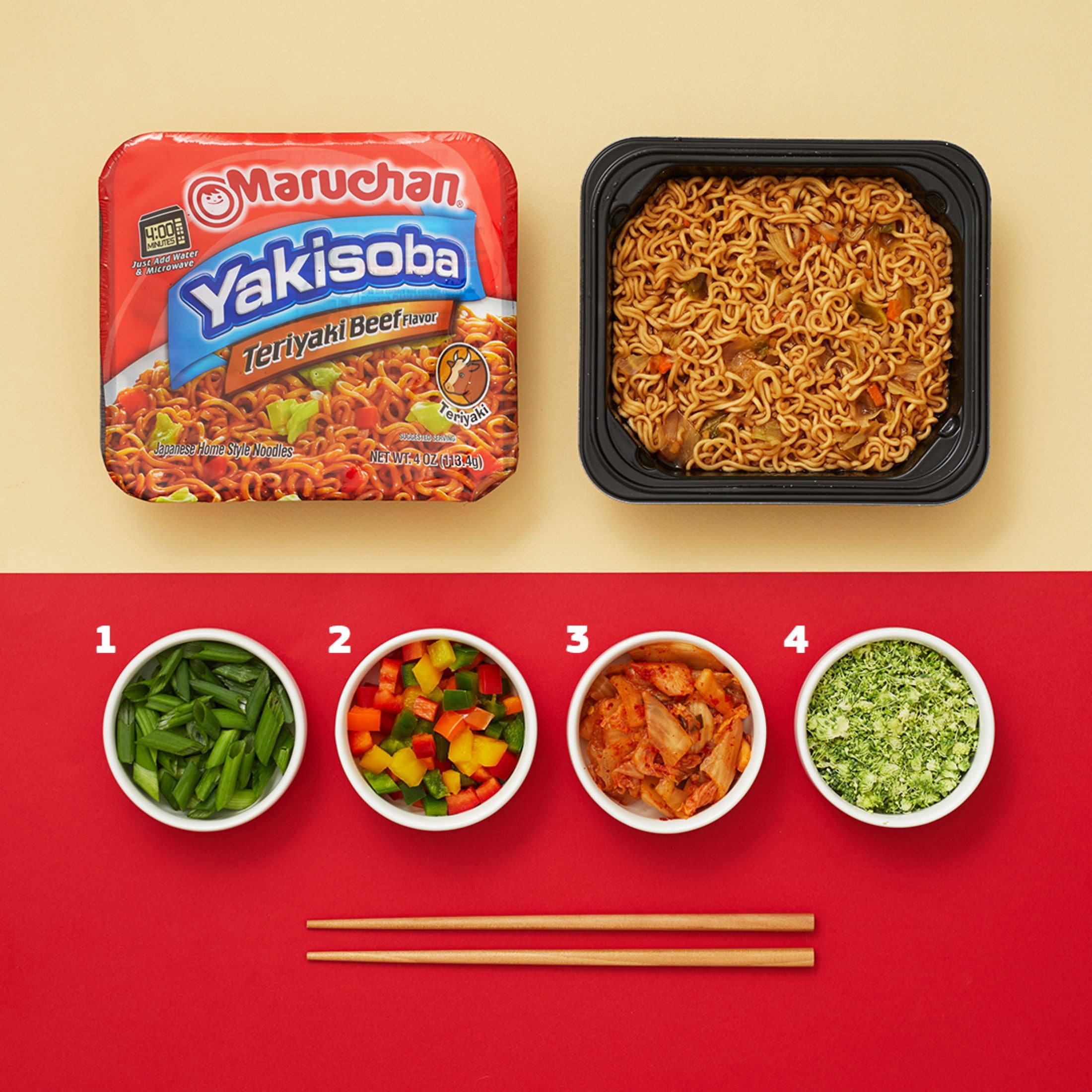 (3 pack) Maruchan Yakisoba Teriyaki Beef Flavor Noodles, 4 oz Shelf Stable Package