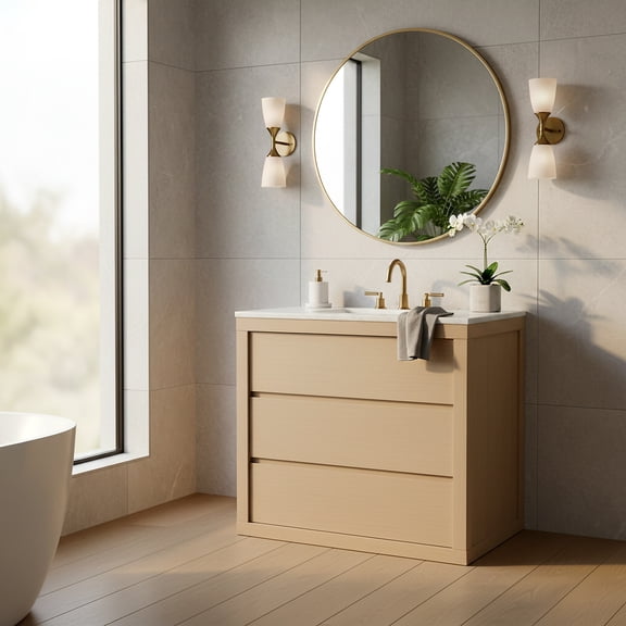 Safavieh Couture Clairebeth 36" Single Sink Bathroom Vanity, Natural/White