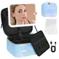 thumbnail image 1 of Bolsa de maquillaje Behaesty Travel con espejo iluminado por LED, color rosa, 1 of 8