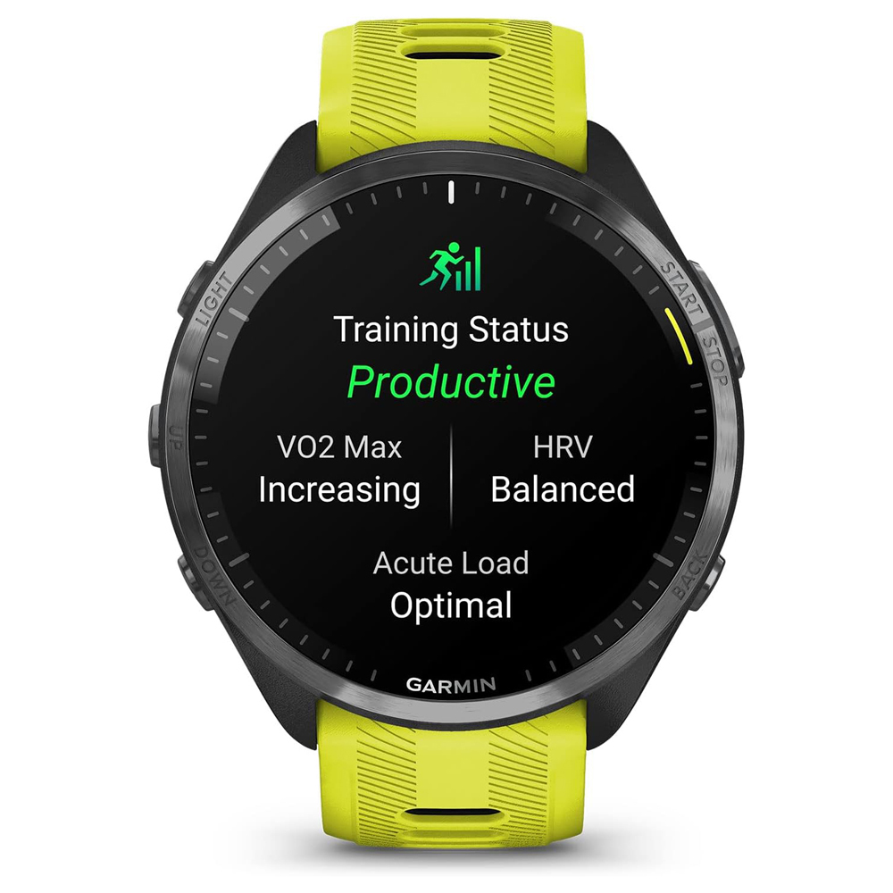 Garmin 010-02809-02 Forerunner 965 Running Smartwatch, Amp Yellow and Black Bundle with Sport Towel + Deco Essentials Wearable Commuter Front & Rear Safety Light| Official Garmin USA Dealer