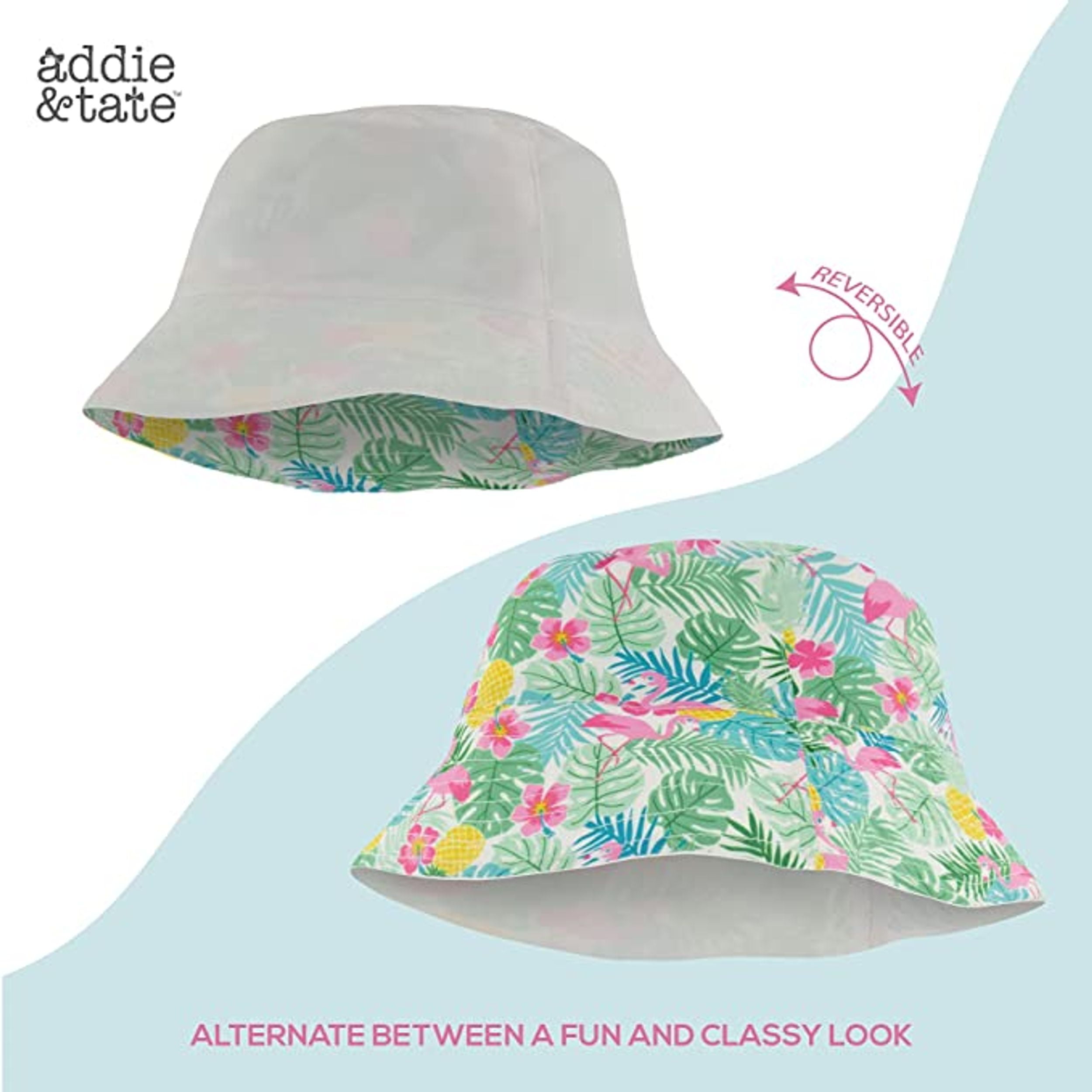 Addie & Tate Unisex White Reversible Bucket Hat for Kids 3-6 Years Old