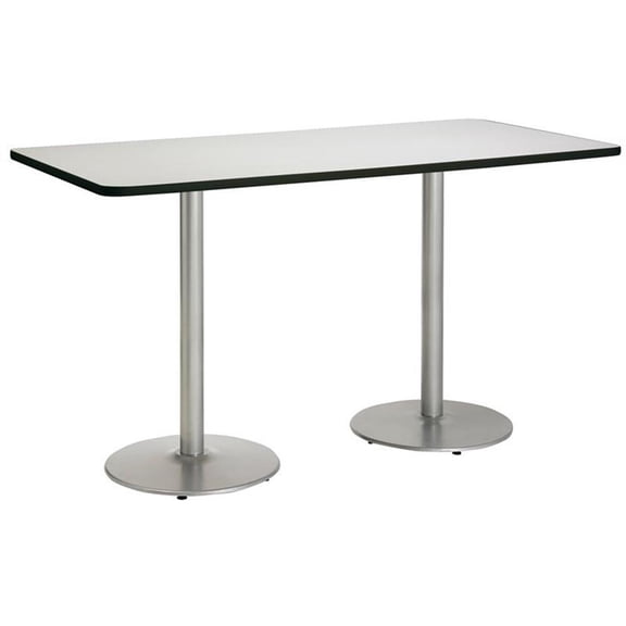 Pemberly Row 42" x 96" Round Silver Base Bistro Height Conference Table in White