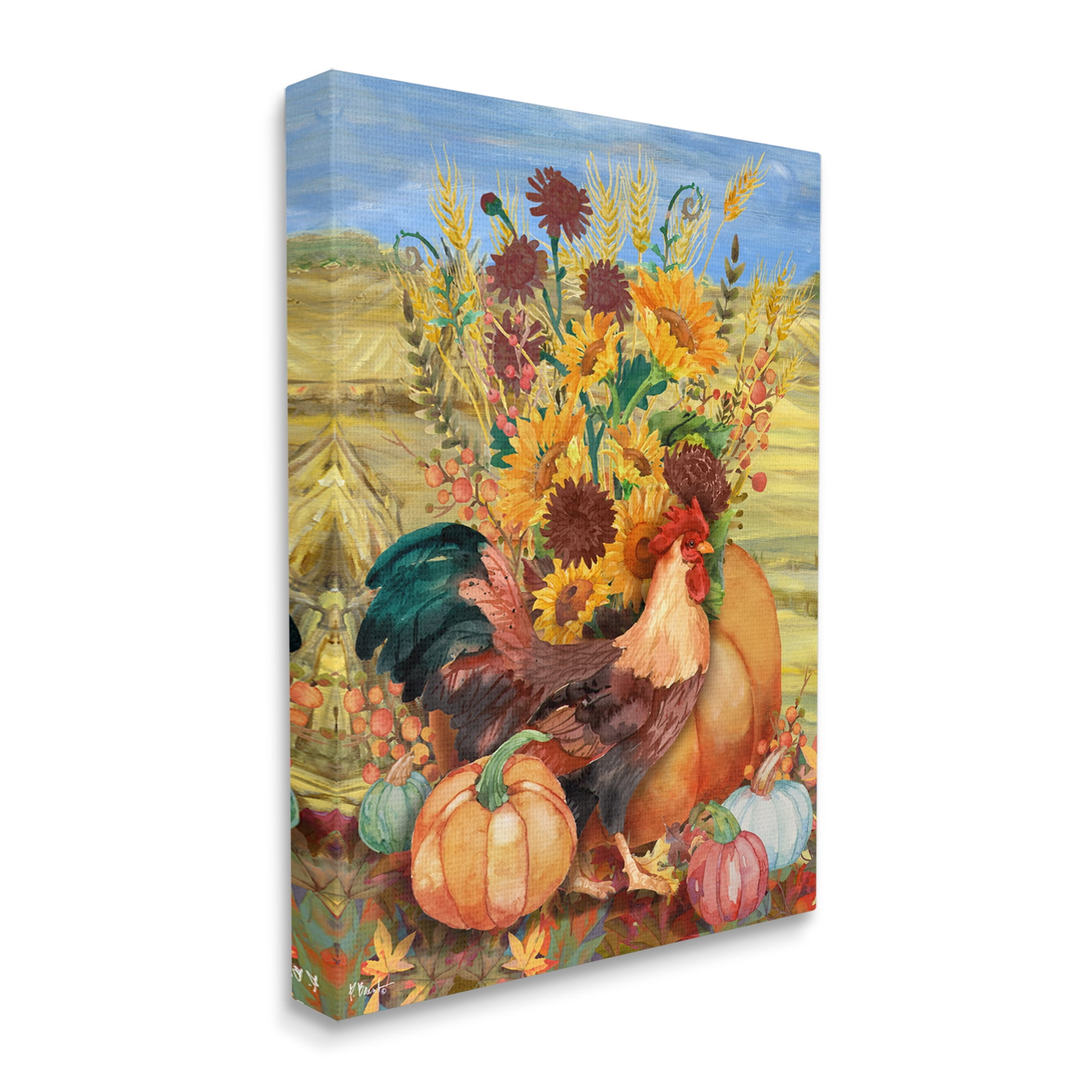Stupell Industries Autumnal Rooster & Sunflowers Animals & Insects Painting Gallery Wrapped Canvas Art Print Wall Art, 36 x 48