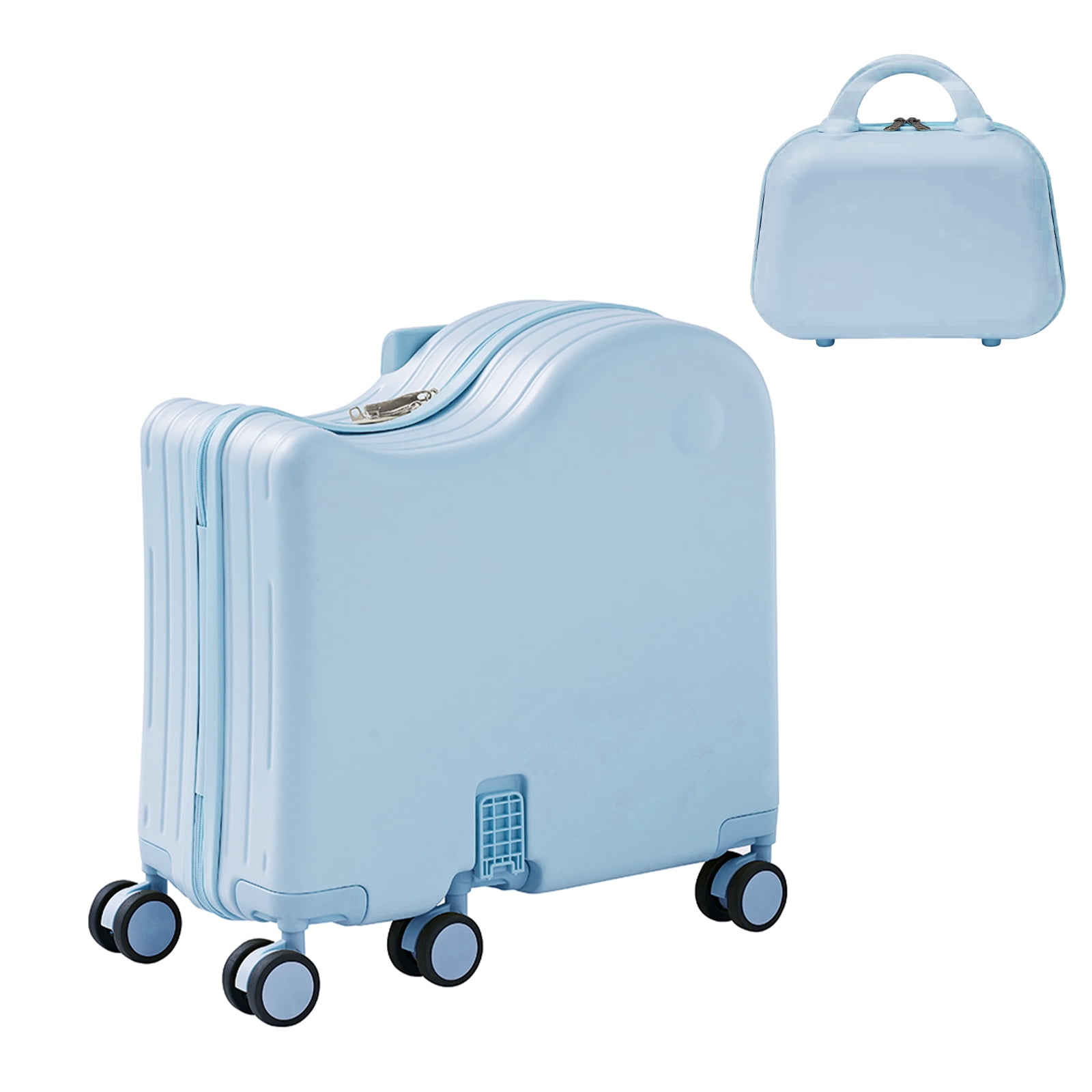 TABU Ride on Luggage with Handbag for Kids , Hardshell Carry on Suitcase with 6-Wheels,Hidden Cup Holder,Foldable Pedal,Blue