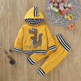 thumbnail image 2 of Conjunto de ropa para bebé recién nacido Yjmei con estampado de dinosaurio, suéter y pantalones a rayas con puños, de 9 a 12 meses, 2 of 5
