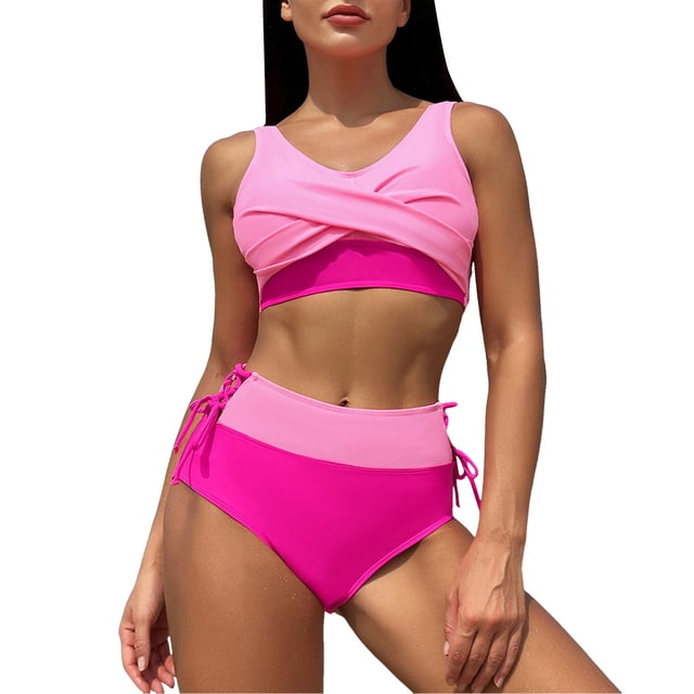 Gibobby Conjunto de Bikini Nuevo Traje de baño para mujer, estilo europeo y americano, Bikini Sexy, traje de baño, Bikini de cintura alta(Rosa,G)