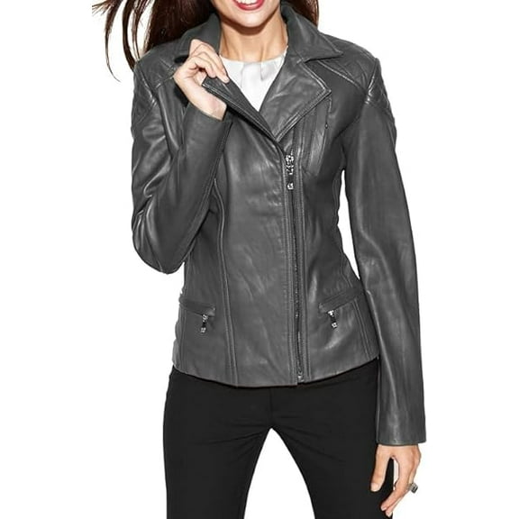 Luis Leather Womens Bambert Grey Lambskin Genuine Leather Jacket, Biker Jacket Custom
