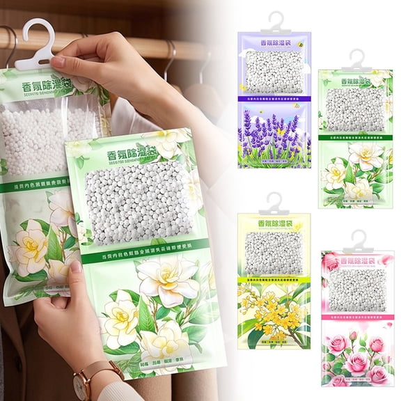 2PC Scented Hanging Closet Dehumidifier Bag Fragranced Moistures Absorbers Pack For Wardrobe Linens Room Basement Indoor Odors Humidity Reduction Supply