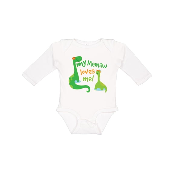 Inktastic My Memaw Loves Me Grandson Dinosaur Boys Long Sleeve Baby Bodysuit