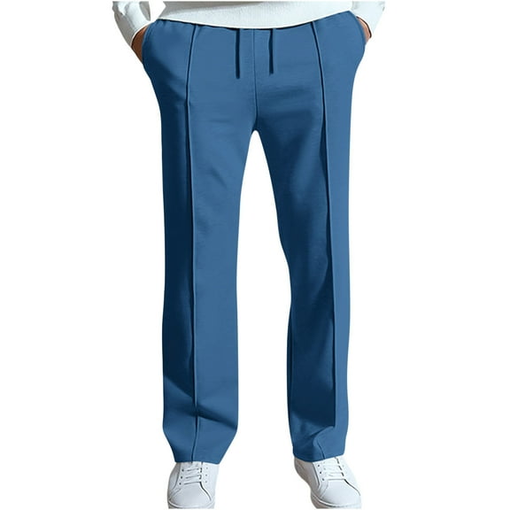 Blmnix Baggy Men's Pants Pleated Sweat Pants Work Pants Pant Full High Blue Straight-Leg Mens Summer Pants,S
