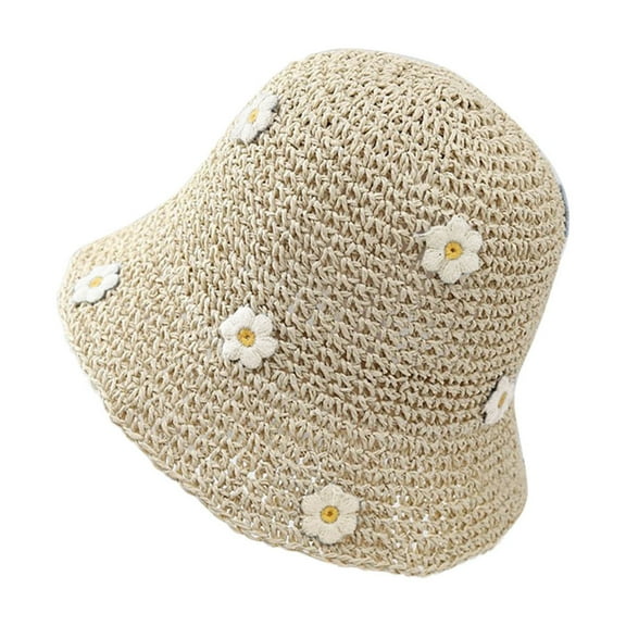 Wyobmus Womens Bucket Hat Cute Floral Applique Beach Sun Hat Sun Hat Fisherman Hat White