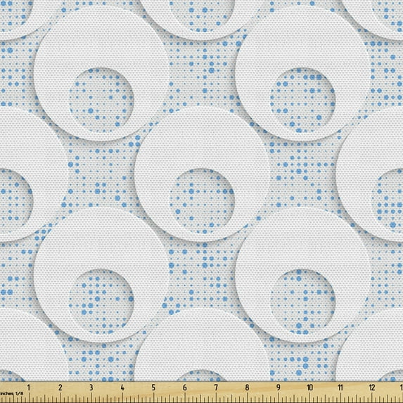 Geometric Fabric by the Yard, Abstract Modern Art Illustration of Plain Round Rings and Polka Dots, Upholstery Fabric for Dining Chairs Home Decor Accents, White and Pale Sky Blue by Ambesonne