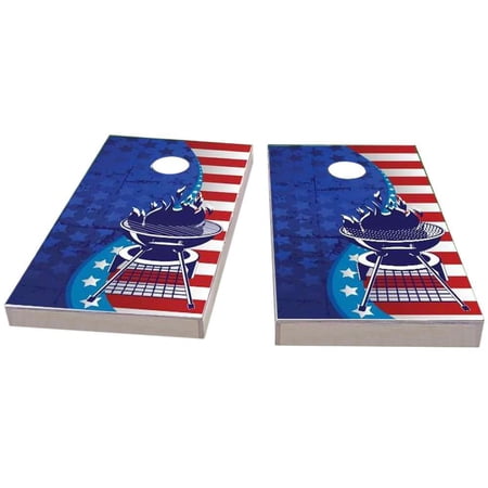 Skip's Garage Red White & BBQ Solid Wood Cornhole Board Set