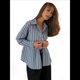 thumbnail image 1 of Camisas de Mujer con Botones, Blusas Clásicas A Rayas de Larga con Cuello y Bolsillo para Oficina Azul y Gris XL, 1 of 7