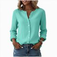 thumbnail image 7 of Cdudpw Womens Tops Short Sleeve Shirts Buttons V Neck Fall Fashion Outfits Plus Size Blouses Dressy Casual(Mint Green,L), 7 of 7